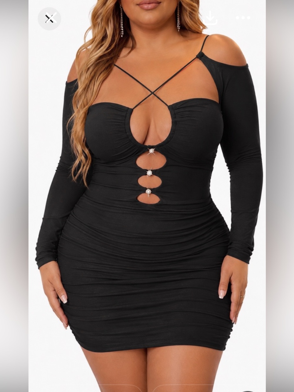 NWT COL Y SMO black long sleeve detailed Y2K mini party dress size XXL